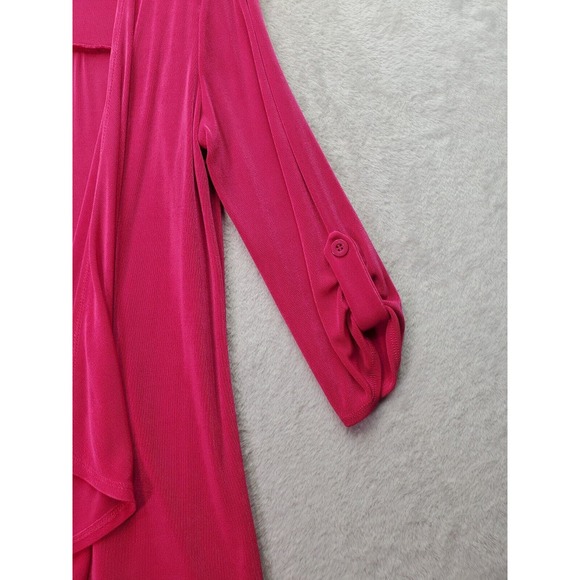 Kasper Cardigan Sweater Womens Size Medium Pink Long Roll Tab Sleeve Open Front - Picture 5 of 7